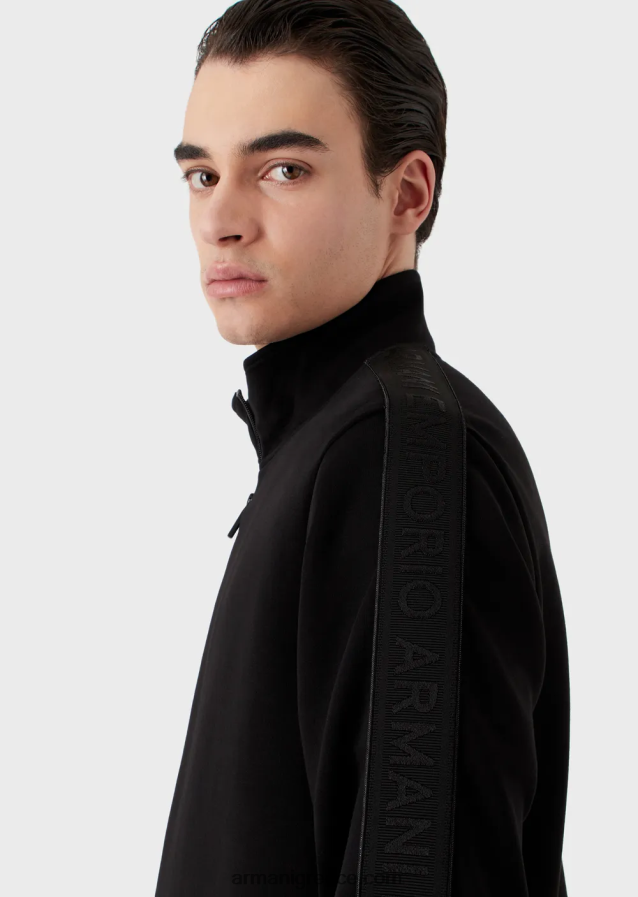 άνδρες Armani Φούτερ με διπλή φανέλα με φερμουάρ και ταινία με λογότυπο 4046R61436 μαύρος