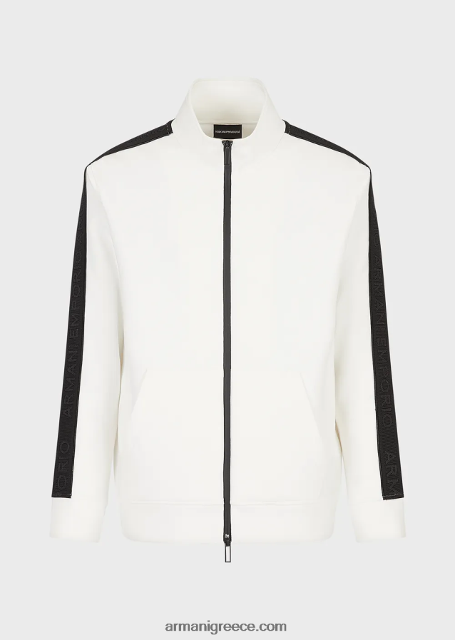 άνδρες Armani Φούτερ με διπλή φανέλα με φερμουάρ και ταινία με λογότυπο 4046R61437 άσπρο