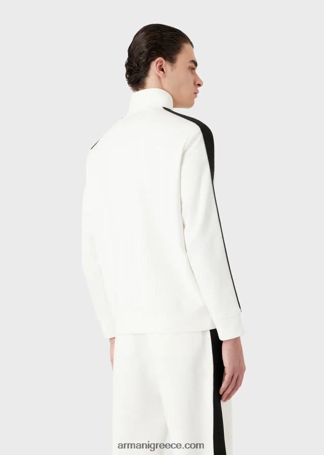 άνδρες Armani Φούτερ με διπλή φανέλα με φερμουάρ και ταινία με λογότυπο 4046R61437 άσπρο