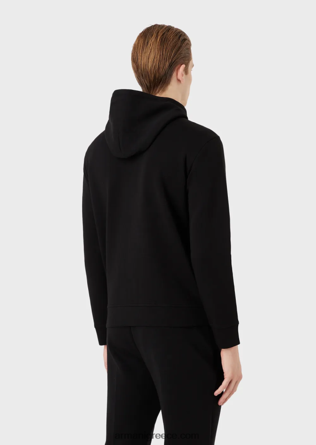 άνδρες Armani Φούτερ με φερμουάρ με κουκούλα διπλής φανέλας με κέντημα κουνελιού 4046R61444 μαύρος