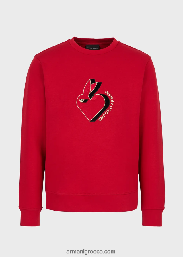 άνδρες Armani φούτερ διπλό ζέρσεϊ με κουνέλι κέντημα 4046R61446 το κόκκινο