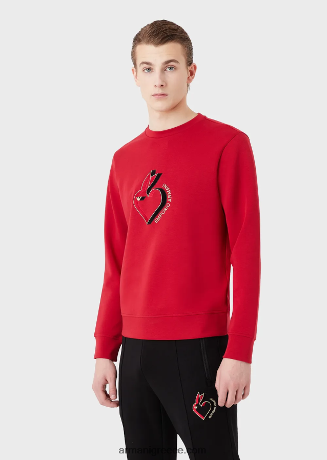 άνδρες Armani φούτερ διπλό ζέρσεϊ με κουνέλι κέντημα 4046R61446 το κόκκινο