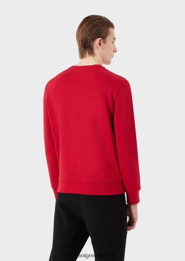 άνδρες Armani φούτερ διπλό ζέρσεϊ με κουνέλι κέντημα 4046R61446 το κόκκινο