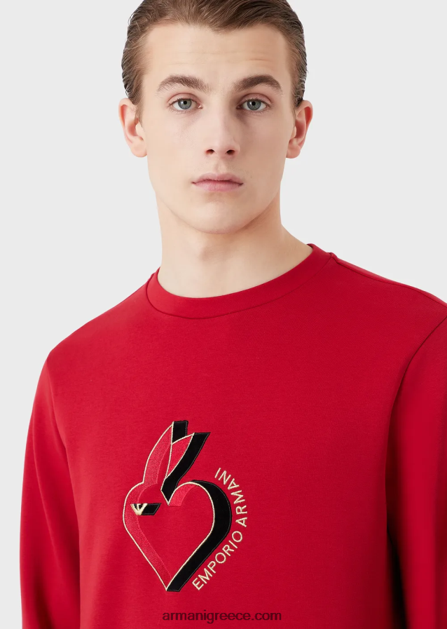 άνδρες Armani φούτερ διπλό ζέρσεϊ με κουνέλι κέντημα 4046R61446 το κόκκινο