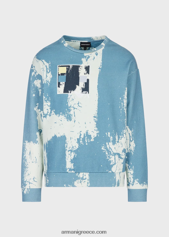 άνδρες Armani φούτερ με στάμπα με μελάνι παντού με κέντημα λογότυπου 4046R61572 γαλανός