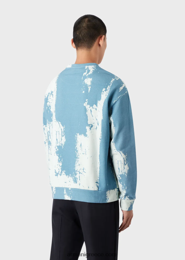 άνδρες Armani φούτερ με στάμπα με μελάνι παντού με κέντημα λογότυπου 4046R61572 γαλανός