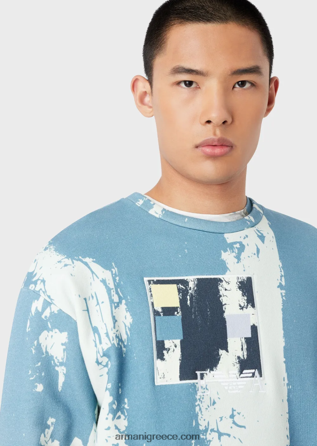 άνδρες Armani φούτερ με στάμπα με μελάνι παντού με κέντημα λογότυπου 4046R61572 γαλανός