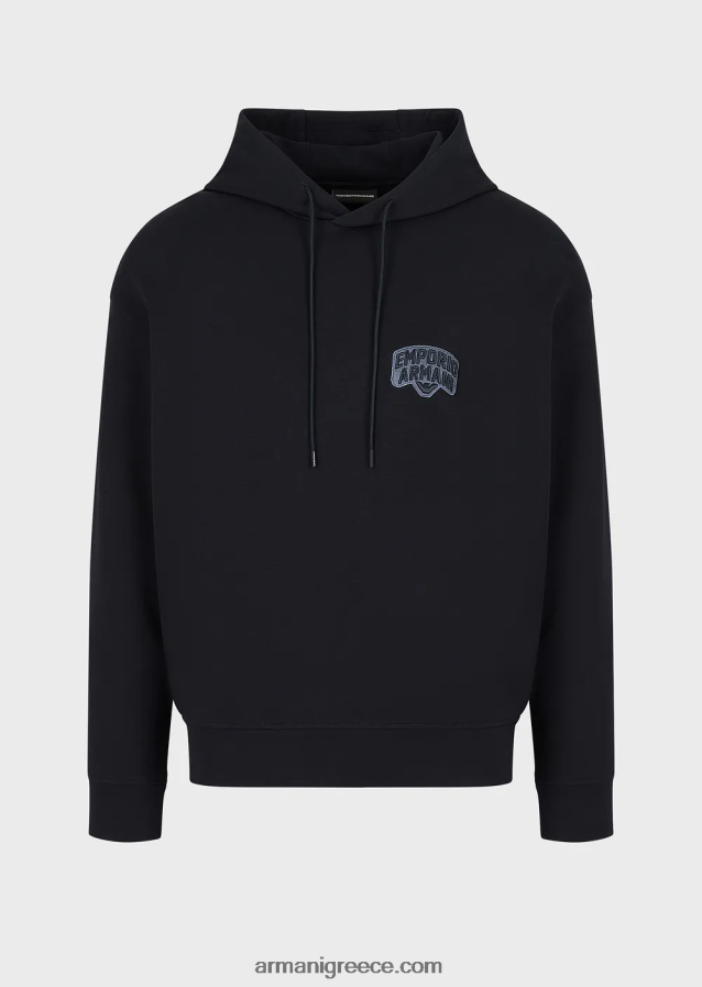 άνδρες Armani Φούτερ με κουκούλα διπλής φανέλας με κεντημένο λογότυπο 4046R61573 ναυτικό μπλε