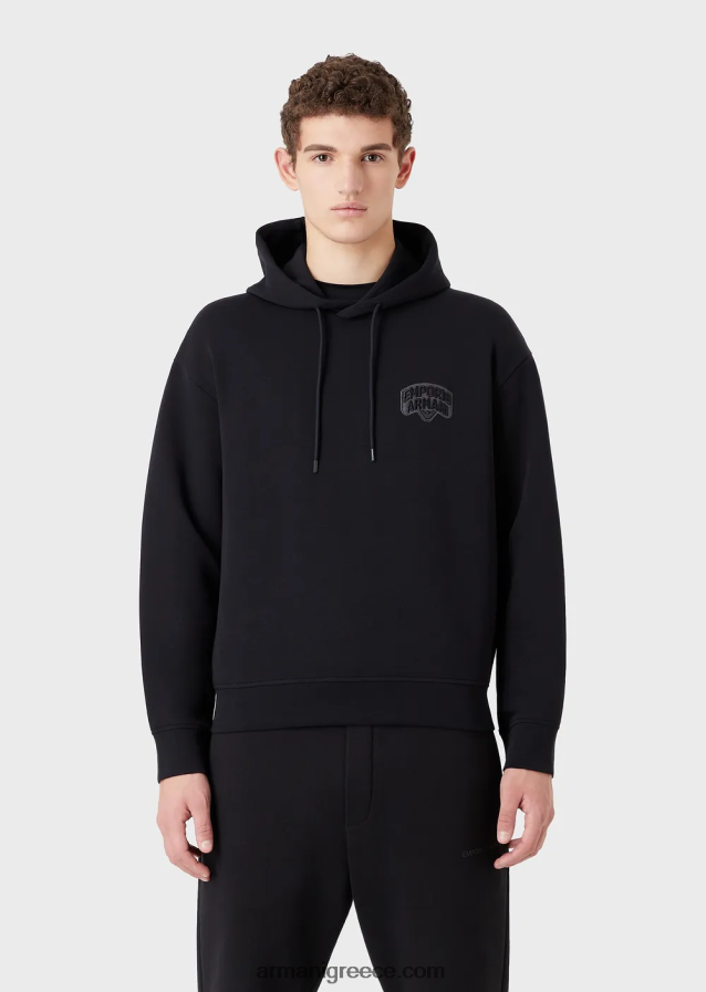 άνδρες Armani Φούτερ με κουκούλα διπλής φανέλας με κεντημένο λογότυπο 4046R61573 ναυτικό μπλε