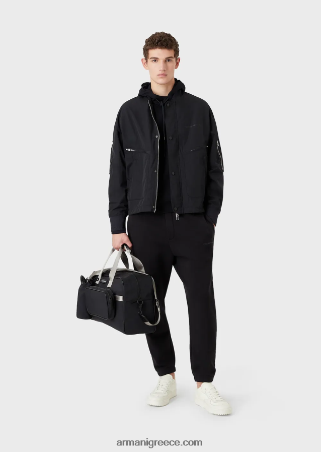 άνδρες Armani Φούτερ με κουκούλα διπλής φανέλας με κεντημένο λογότυπο 4046R61573 ναυτικό μπλε