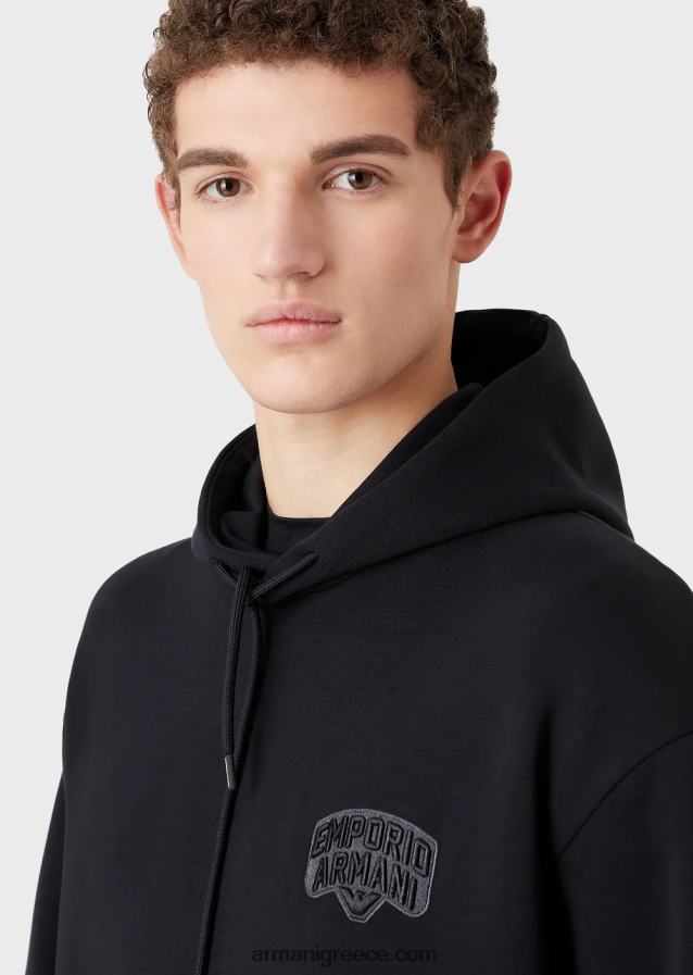 άνδρες Armani Φούτερ με κουκούλα διπλής φανέλας με κεντημένο λογότυπο 4046R61573 ναυτικό μπλε