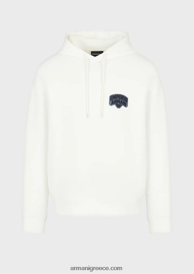 άνδρες Armani Φούτερ με κουκούλα διπλής φανέλας με κεντημένο λογότυπο 4046R61574 άσπρο