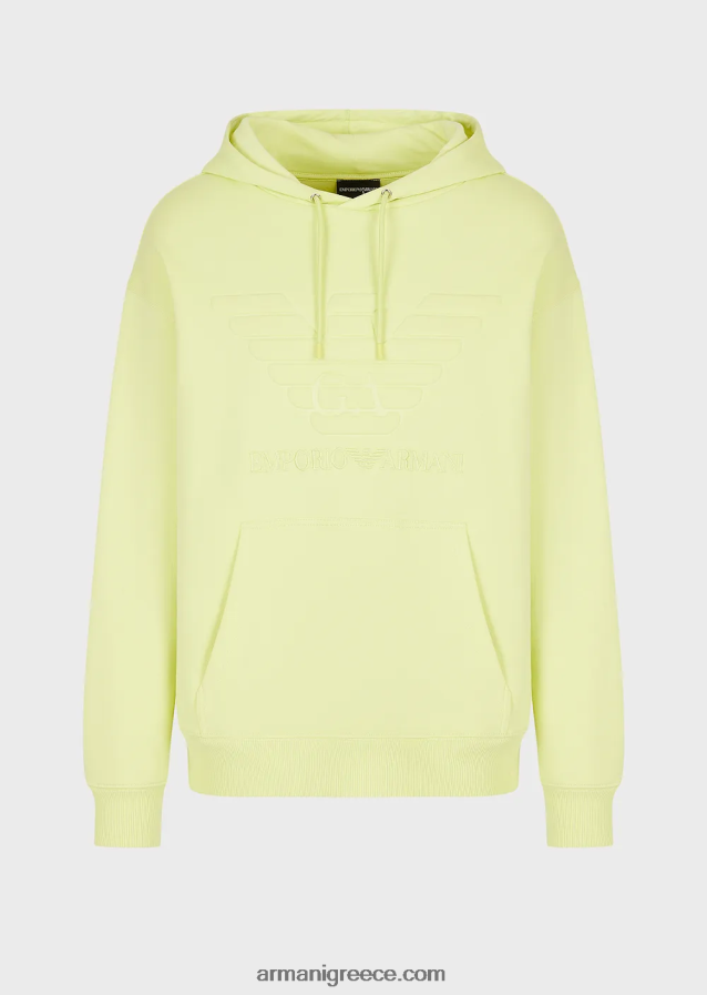άνδρες Armani φούτερ με κουκούλα με ανάγλυφο υπερμεγέθη αετό 4046R61576 πράσινο ασβέστη