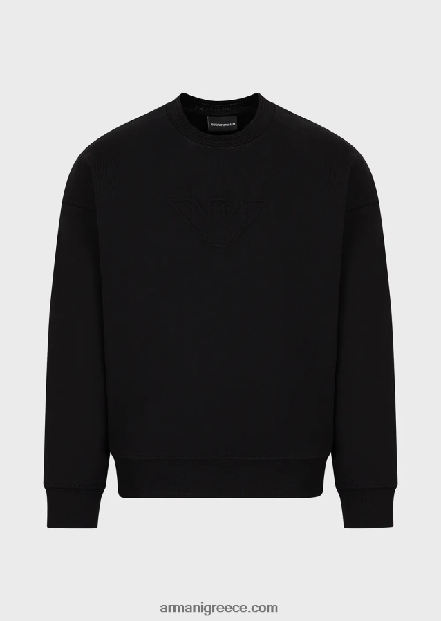 άνδρες Armani φούτερ με βαρύ ζέρσεϊ με υπερμεγέθη ανάγλυφο λογότυπο 4046R61577 μαύρος