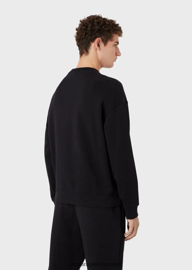 άνδρες Armani φούτερ με βαρύ ζέρσεϊ με υπερμεγέθη ανάγλυφο λογότυπο 4046R61578 ναυτικό μπλε