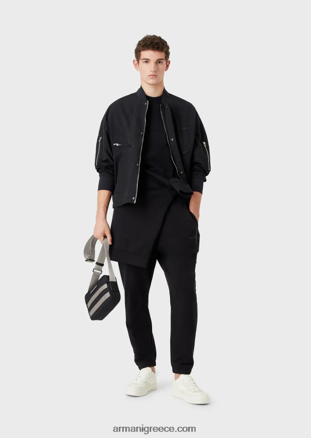 άνδρες Armani φούτερ με βαρύ ζέρσεϊ με υπερμεγέθη ανάγλυφο λογότυπο 4046R61578 ναυτικό μπλε