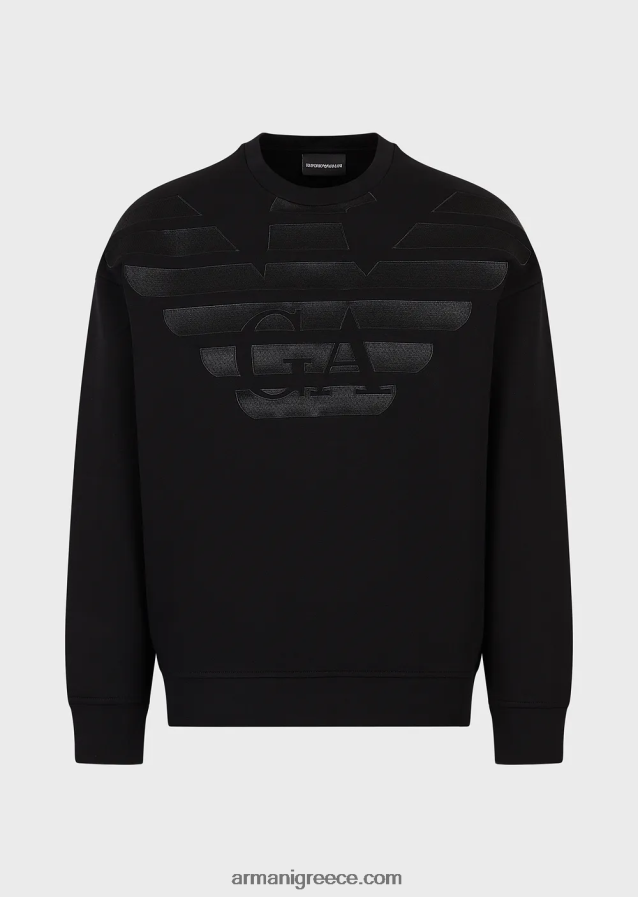 άνδρες Armani φούτερ διπλό ζέρσεϊ με μεγάλο κέντημα λογότυπου 4046R61579 μαύρος