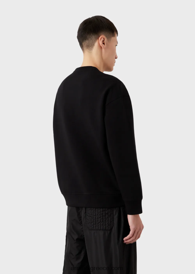 άνδρες Armani φούτερ διπλό ζέρσεϊ με μεγάλο κέντημα λογότυπου 4046R61579 μαύρος