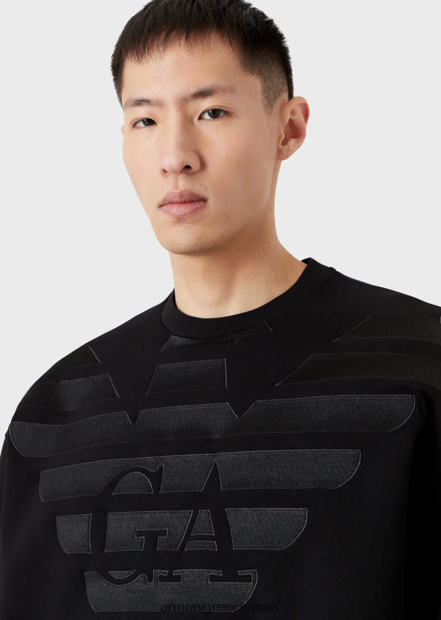 άνδρες Armani φούτερ διπλό ζέρσεϊ με μεγάλο κέντημα λογότυπου 4046R61579 μαύρος