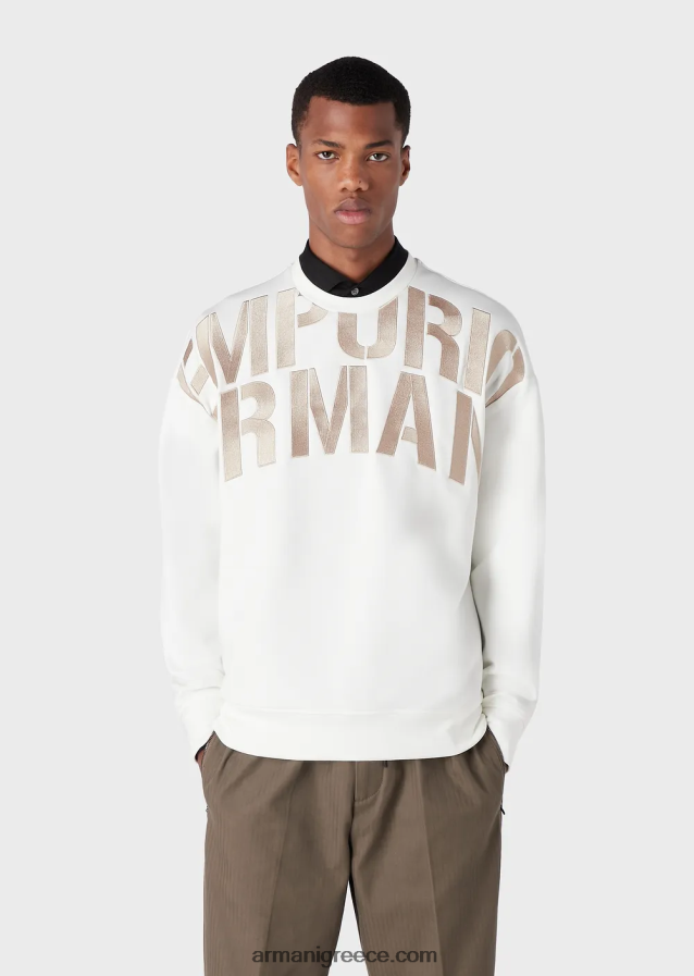 άνδρες Armani φούτερ διπλό ζέρσεϊ με μεγάλο κέντημα λογότυπου 4046R61580 άσπρο