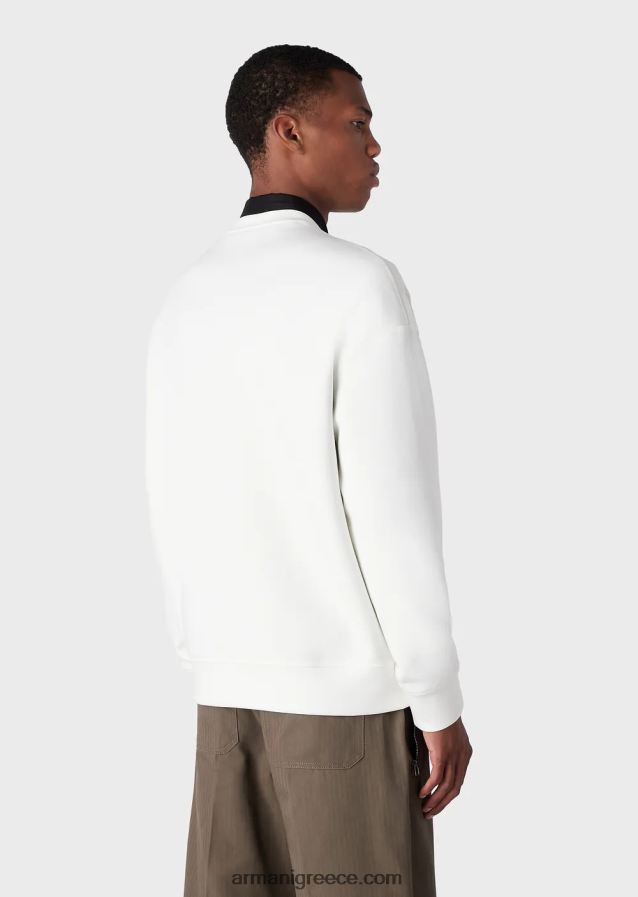 άνδρες Armani φούτερ διπλό ζέρσεϊ με μεγάλο κέντημα λογότυπου 4046R61580 άσπρο