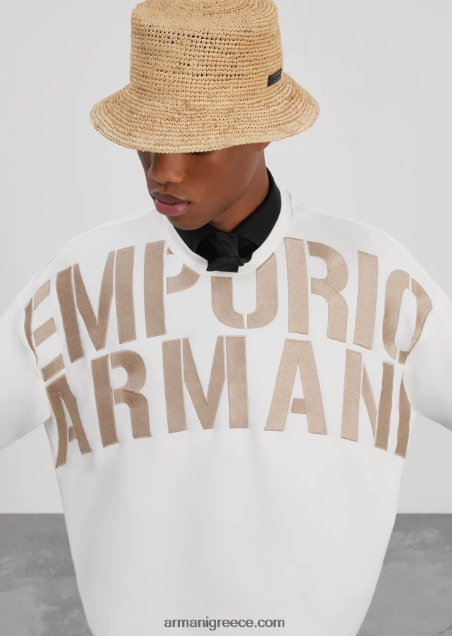 άνδρες Armani φούτερ διπλό ζέρσεϊ με μεγάλο κέντημα λογότυπου 4046R61580 άσπρο