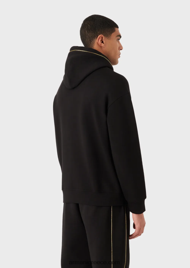 άνδρες Armani Φούτερ με κουκούλα διπλής φανέλας με χρυσές λεπτομέρειες και λογότυπο 4046R61582 μαύρος