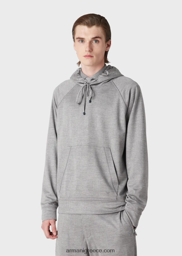 άνδρες Armani Πρίγκιπας της Ουαλίας τζέρσεϊ από μαλλί ευκαλύπτου 4046R61583 γκρί