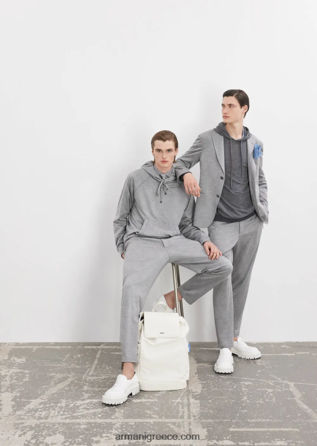 άνδρες Armani Πρίγκιπας της Ουαλίας τζέρσεϊ από μαλλί ευκαλύπτου 4046R61583 γκρί