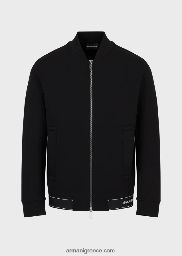 άνδρες Armani Φούτερ με διπλό ζέρσεϊ με φερμουάρ και ελαστικό στρίφωμα με λογότυπο 4046R61584 μαύρος