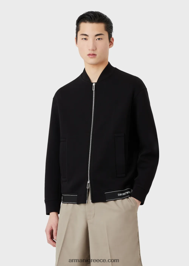 άνδρες Armani Φούτερ με διπλό ζέρσεϊ με φερμουάρ και ελαστικό στρίφωμα με λογότυπο 4046R61584 μαύρος