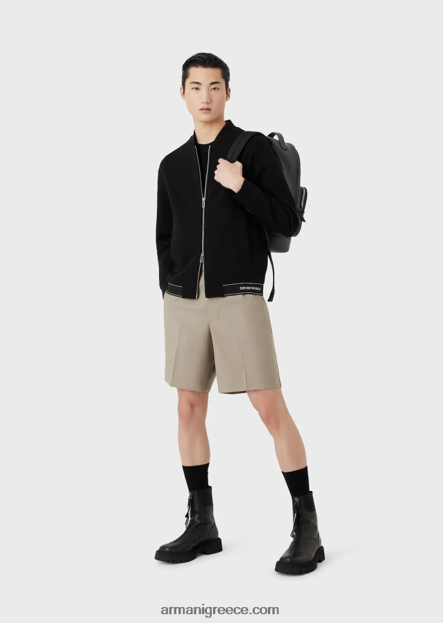 άνδρες Armani Φούτερ με διπλό ζέρσεϊ με φερμουάρ και ελαστικό στρίφωμα με λογότυπο 4046R61584 μαύρος