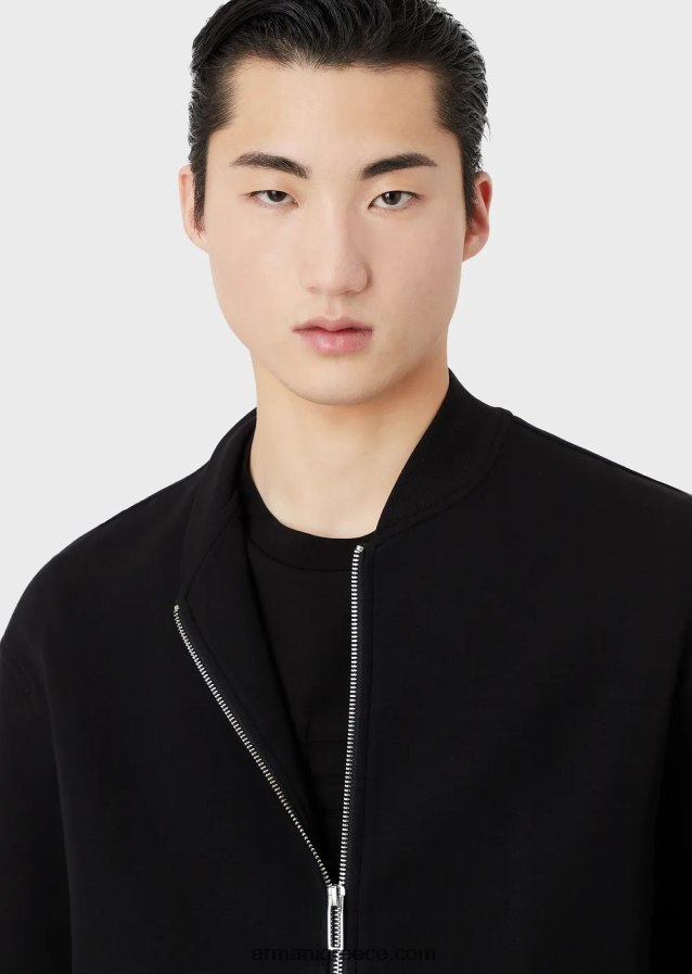 άνδρες Armani Φούτερ με διπλό ζέρσεϊ με φερμουάρ και ελαστικό στρίφωμα με λογότυπο 4046R61584 μαύρος