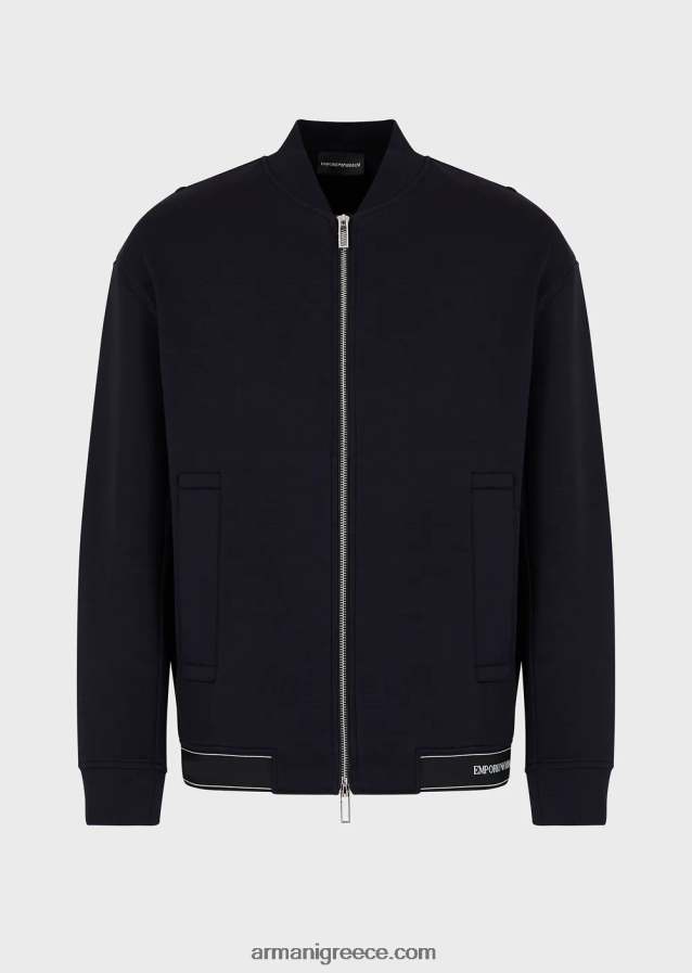 άνδρες Armani Φούτερ με διπλό ζέρσεϊ με φερμουάρ και ελαστικό στρίφωμα με λογότυπο 4046R61585 ναυτικό μπλε