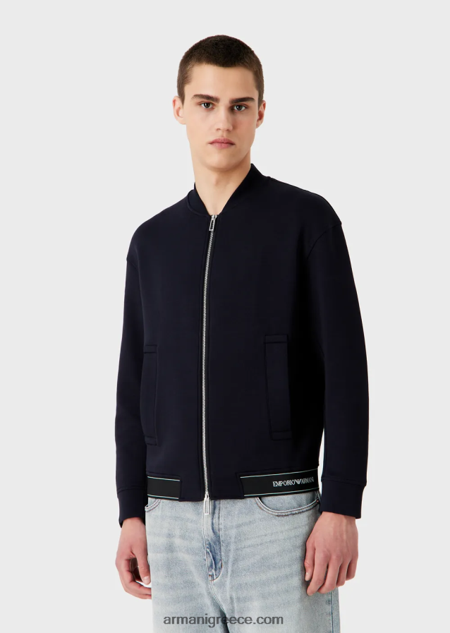 άνδρες Armani Φούτερ με διπλό ζέρσεϊ με φερμουάρ και ελαστικό στρίφωμα με λογότυπο 4046R61585 ναυτικό μπλε