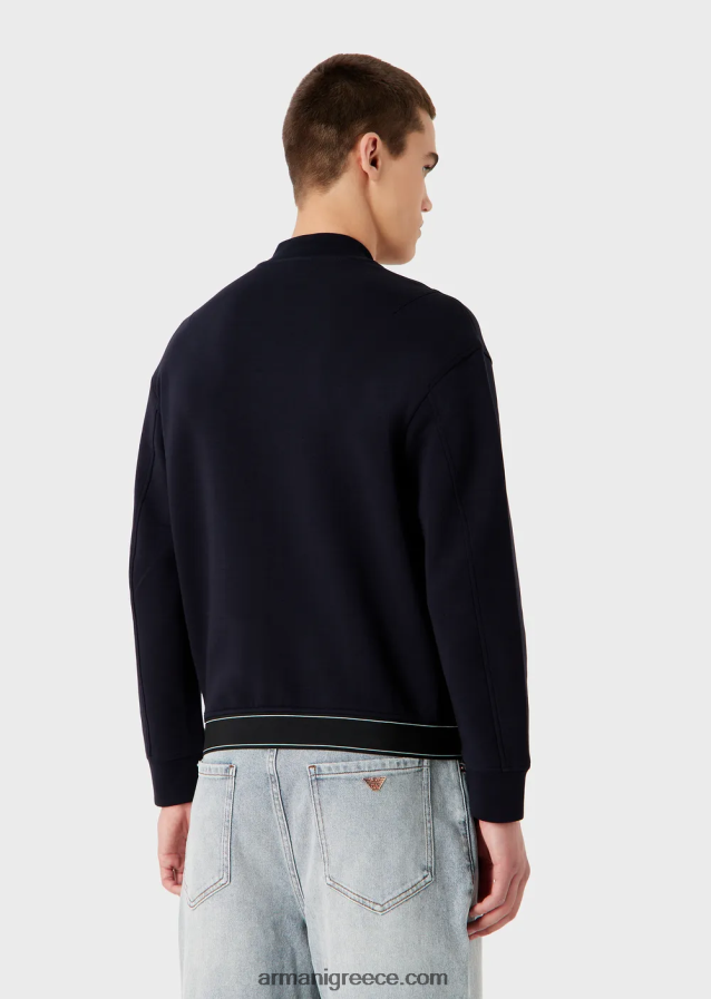 άνδρες Armani Φούτερ με διπλό ζέρσεϊ με φερμουάρ και ελαστικό στρίφωμα με λογότυπο 4046R61585 ναυτικό μπλε