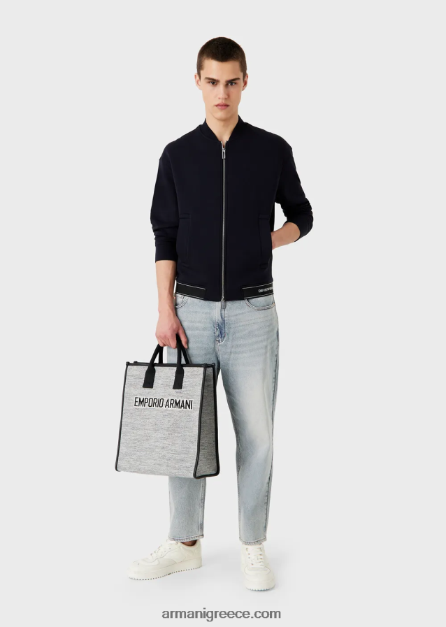 άνδρες Armani Φούτερ με διπλό ζέρσεϊ με φερμουάρ και ελαστικό στρίφωμα με λογότυπο 4046R61585 ναυτικό μπλε