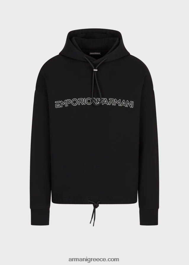 άνδρες Armani Φούτερ με κουκούλα με διπλή φανέλα με κεντημένο λογότυπο 4046R61586 μαύρος