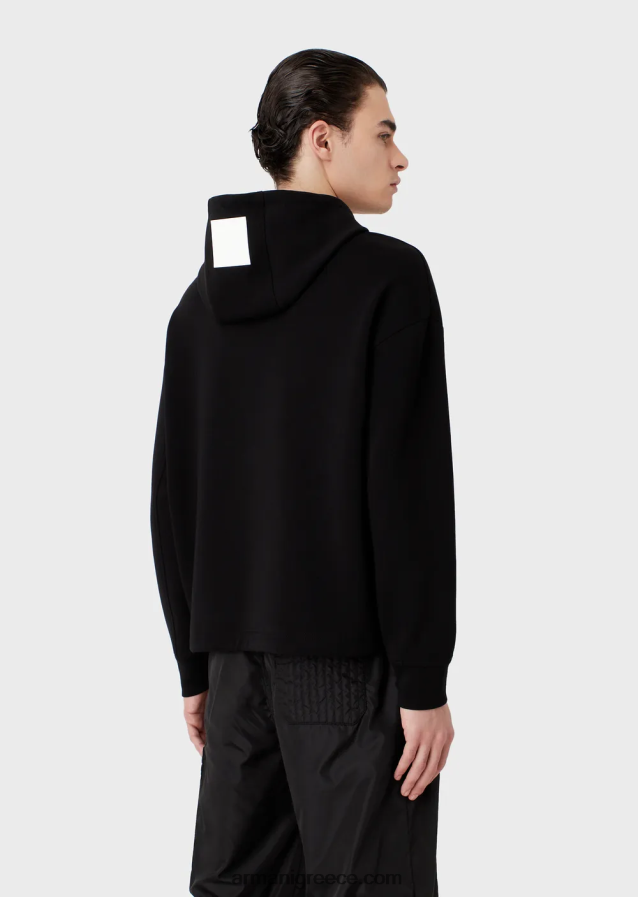 άνδρες Armani Φούτερ με κουκούλα με διπλή φανέλα με κεντημένο λογότυπο 4046R61586 μαύρος