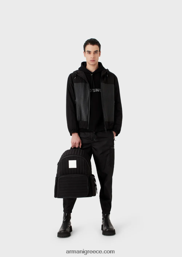 άνδρες Armani Φούτερ με κουκούλα με διπλή φανέλα με κεντημένο λογότυπο 4046R61586 μαύρος