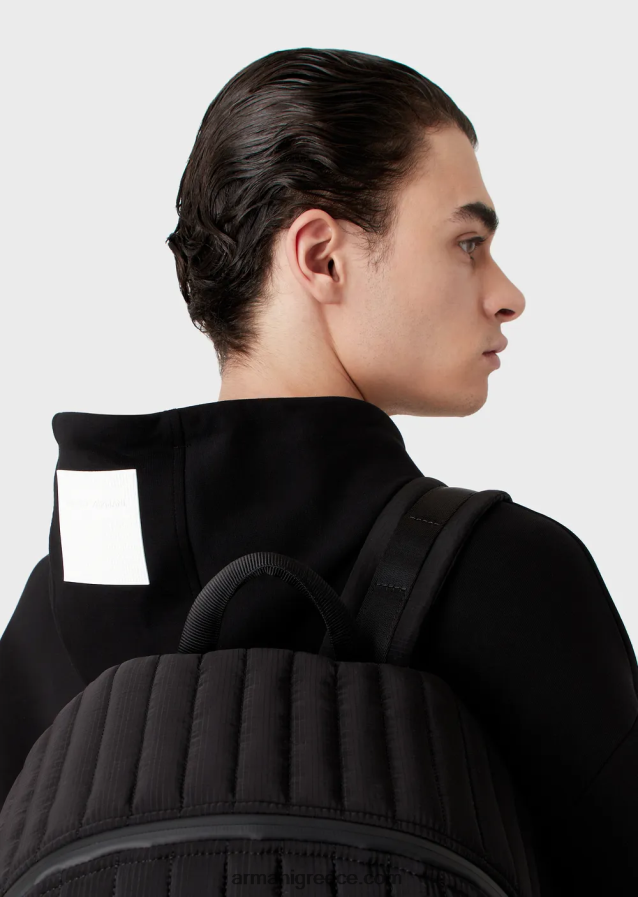 άνδρες Armani Φούτερ με κουκούλα με διπλή φανέλα με κεντημένο λογότυπο 4046R61586 μαύρος