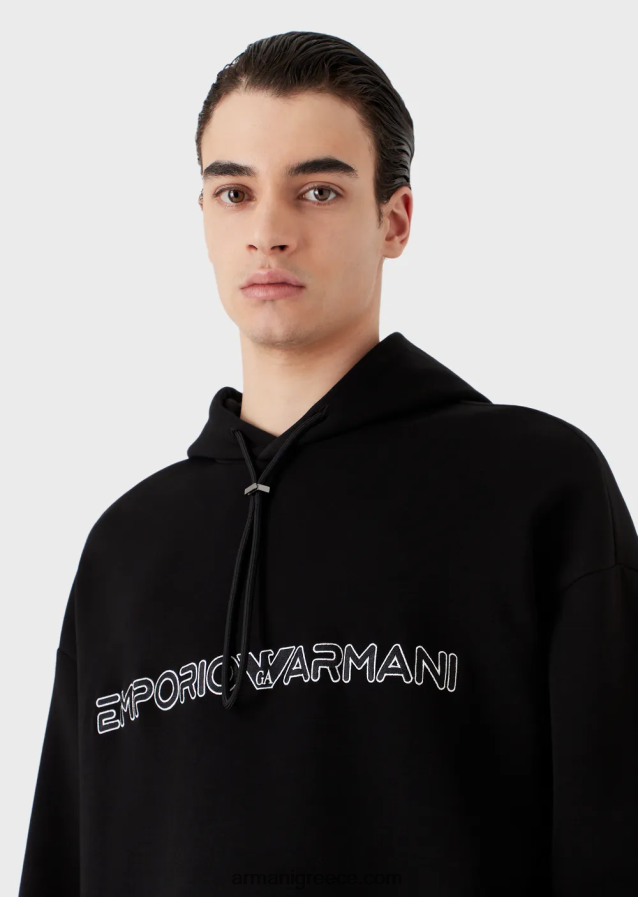 άνδρες Armani Φούτερ με κουκούλα με διπλή φανέλα με κεντημένο λογότυπο 4046R61586 μαύρος