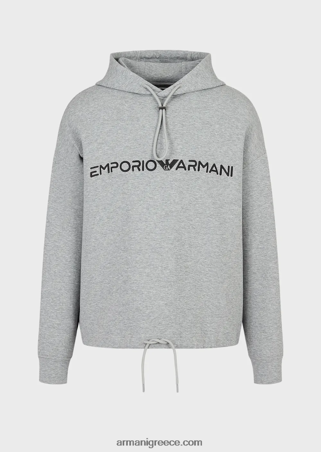 άνδρες Armani Φούτερ με κουκούλα με διπλή φανέλα με κεντημένο λογότυπο 4046R61587 γκρί