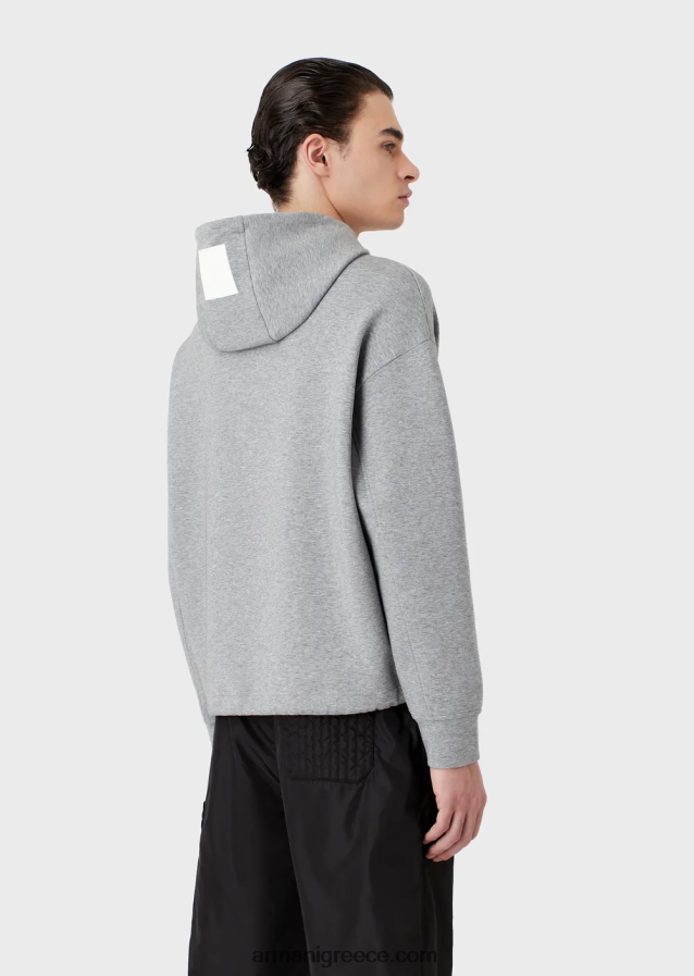 άνδρες Armani Φούτερ με κουκούλα με διπλή φανέλα με κεντημένο λογότυπο 4046R61587 γκρί