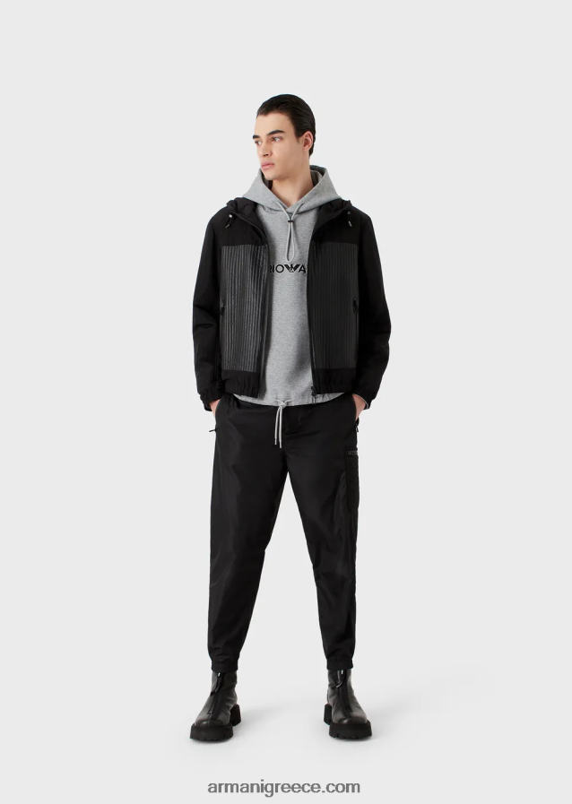 άνδρες Armani Φούτερ με κουκούλα με διπλή φανέλα με κεντημένο λογότυπο 4046R61587 γκρί