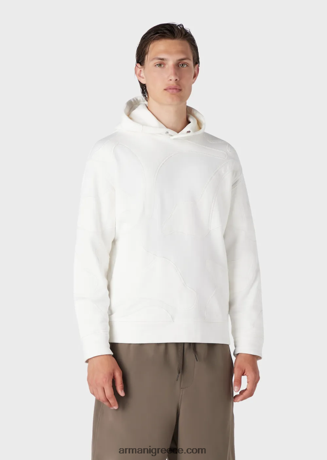 άνδρες Armani φούτερ με κουκούλα με μεγάλο κέντημα παραλλαγής ασορτί χρώματος 4046R61593 άσπρο
