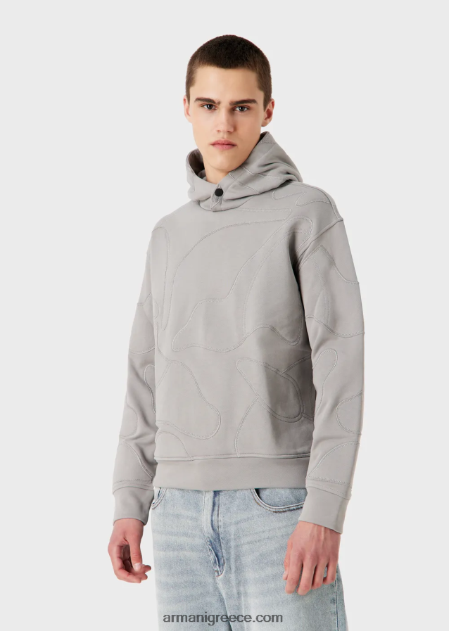 άνδρες Armani φούτερ με κουκούλα με μεγάλο κέντημα παραλλαγής ασορτί χρώματος 4046R61594 γκρί