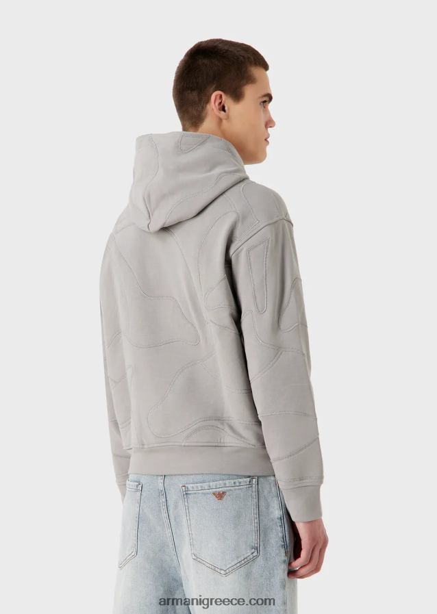 άνδρες Armani φούτερ με κουκούλα με μεγάλο κέντημα παραλλαγής ασορτί χρώματος 4046R61594 γκρί