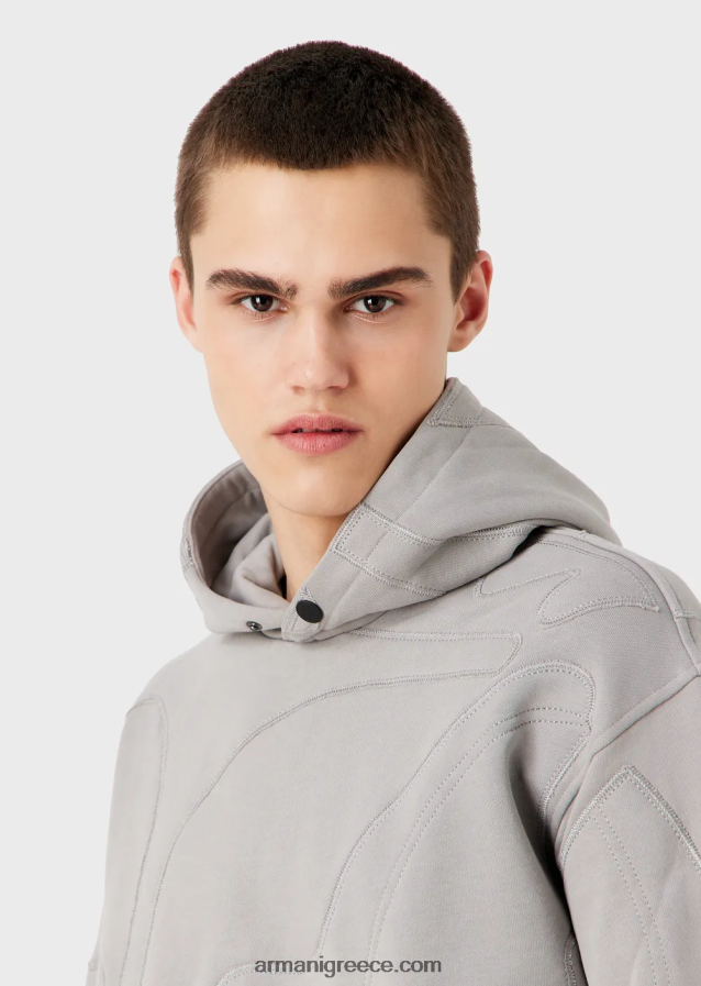 άνδρες Armani φούτερ με κουκούλα με μεγάλο κέντημα παραλλαγής ασορτί χρώματος 4046R61594 γκρί