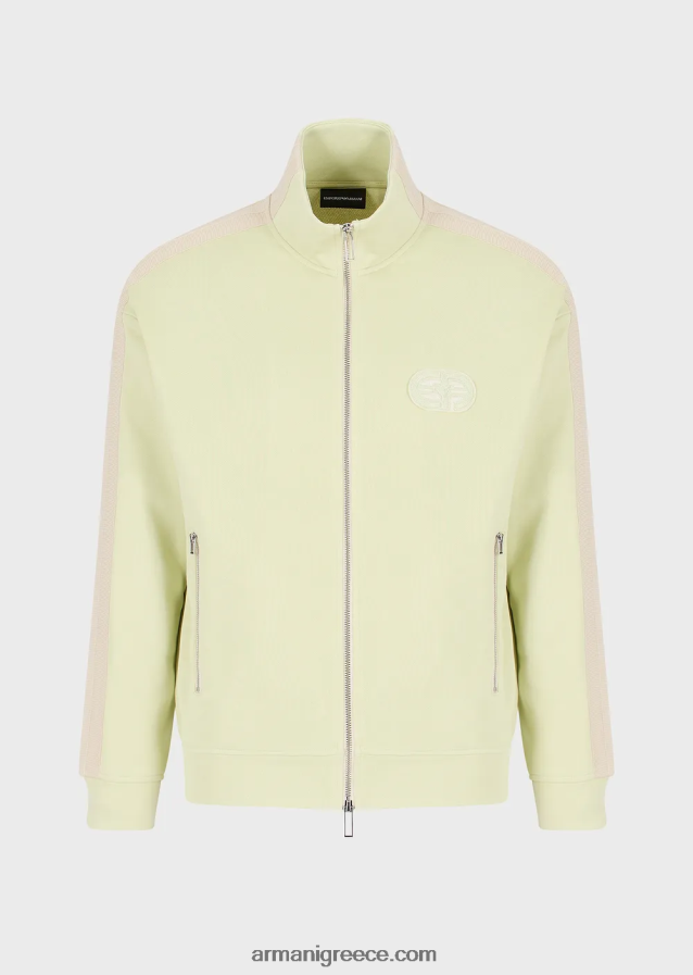 άνδρες Armani Φούτερ με φερμουάρ σε ζέρσεϊ με ρίγες και ea patch 4046R61375 ανοιχτό πράσινο